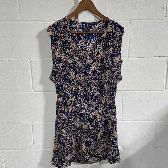 Mango Blue|Beige Animal Print Mini Dress Sz 8 - Picture 1 of 3